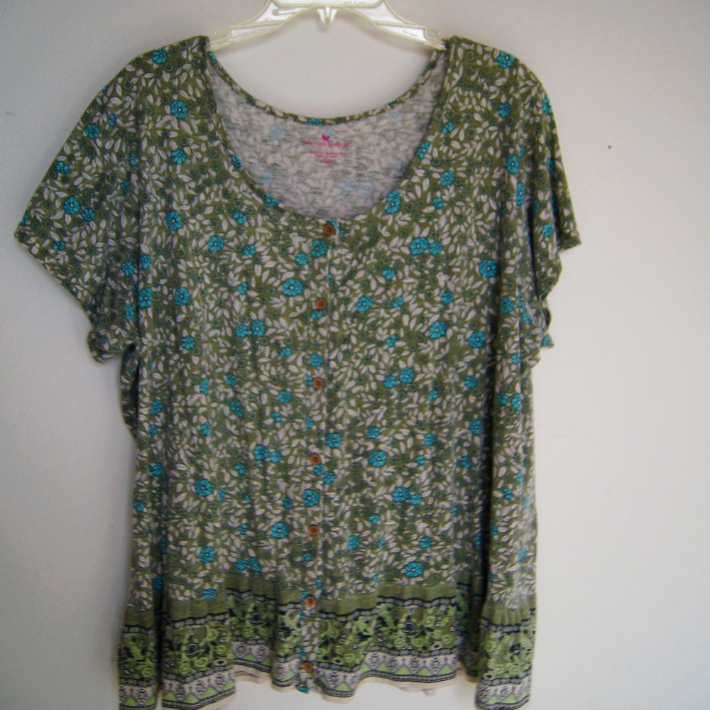 Woman Withing Green Spring Blouse Women's 2X